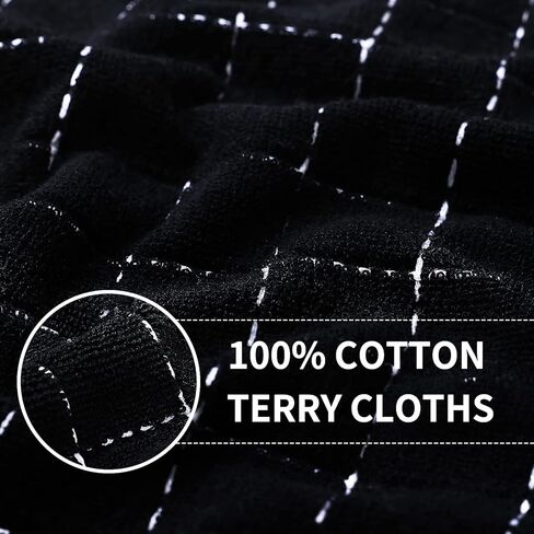 Homaxy 100% Cotton Terry Kitchen Towels(Black, 13 x 28 inches), Checkered Designed, Soft and Super Absorbent Dish Towels, 4 Pack in Saudi Arabia