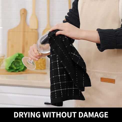 Homaxy 100% Cotton Terry Kitchen Towels(Black, 13 x 28 inches), Checkered Designed, Soft and Super Absorbent Dish Towels, 4 Pack in Saudi Arabia