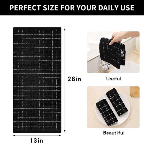 Homaxy 100% Cotton Terry Kitchen Towels(Black, 13 x 28 inches), Checkered Designed, Soft and Super Absorbent Dish Towels, 4 Pack in Saudi Arabia