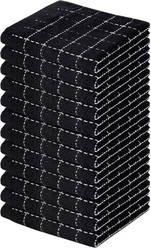Homaxy 100% Cotton Terry Kitchen Towels(Black, 13 x 28 inches), Checkered Designed, Soft and Super Absorbent Dish Towels, 4 Pack in Saudi Arabia