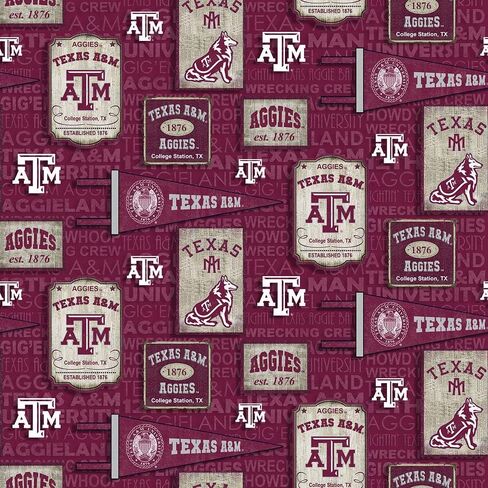 SYKEL ENTERPRISES نسيج قطن Texas A&M Aggies مع تصميم راية عتيقة - تم بيعه بواسطة The Full Yard in Saudi Arabia
