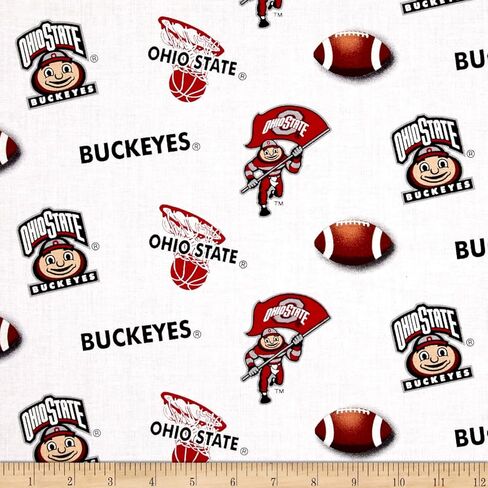 SYKEL ENTERPRISES NCAA Ohio State Buckeyes Logos Allover White Fabric by The Yard in Saudi Arabia