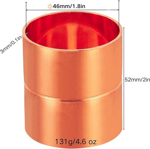 XY-DNA Heavy Duty Copper Coupling, 46mm (1.8") OD x 52mm (2") Length, 3mm Thick Wall Seamless Straight Pipe Fitting, 1 Pack in Saudi Arabia