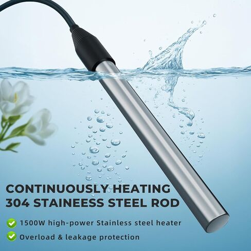 1500W Immersion Water Heater with Timer, Electric Fully Submersible Pool Water Heater, 24H Precise Temp Control for Baptistery, Hot Tub, Bucket, Camping Stock Tank, Bathtub, Small Inflate Pool in Saudi Arabia
