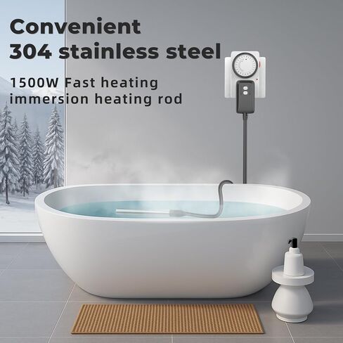 1500W Immersion Water Heater with Timer, Electric Fully Submersible Pool Water Heater, 24H Precise Temp Control for Baptistery, Hot Tub, Bucket, Camping Stock Tank, Bathtub, Small Inflate Pool in Saudi Arabia