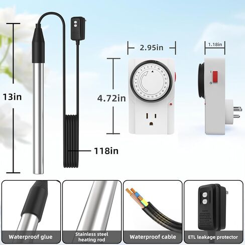 1500W Immersion Water Heater with Timer, Electric Fully Submersible Pool Water Heater, 24H Precise Temp Control for Baptistery, Hot Tub, Bucket, Camping Stock Tank, Bathtub, Small Inflate Pool in Saudi Arabia