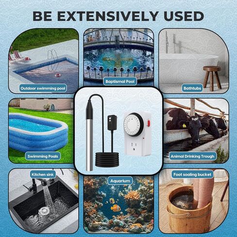 1500W Immersion Water Heater with Timer, Electric Fully Submersible Pool Water Heater, 24H Precise Temp Control for Baptistery, Hot Tub, Bucket, Camping Stock Tank, Bathtub, Small Inflate Pool in Saudi Arabia