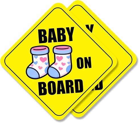 2-Pack Baby On Board Sign Magnets - Cute & Essential Baby Gift - Bright Yellow, Durable & Removable Safety Signs for Car, Truck, Van, Bumper - 5"x5" in Kuwait