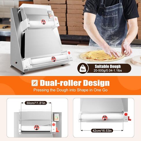 Commercial Dough Roller Sheeter,Adjustable Size 3 to 15 inch Electric Pizza Dough Roller Machine 370W Automatically Pizza Dough Press Machine Suitable for Pizza Bread Tortilla in Saudi Arabia