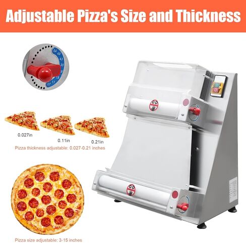 Commercial Dough Roller Sheeter,Adjustable Size 3 to 15 inch Electric Pizza Dough Roller Machine 370W Automatically Pizza Dough Press Machine Suitable for Pizza Bread Tortilla in Saudi Arabia