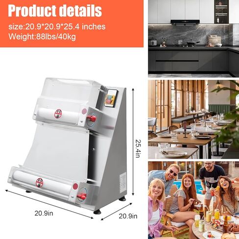 Commercial Dough Roller Sheeter,Adjustable Size 3 to 15 inch Electric Pizza Dough Roller Machine 370W Automatically Pizza Dough Press Machine Suitable for Pizza Bread Tortilla in Saudi Arabia