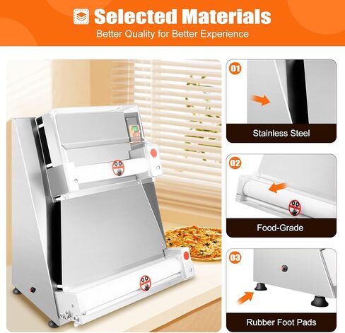 Commercial Dough Roller Sheeter,Adjustable Size 3 to 15 inch Electric Pizza Dough Roller Machine 370W Automatically Pizza Dough Press Machine Suitable for Pizza Bread Tortilla in Saudi Arabia