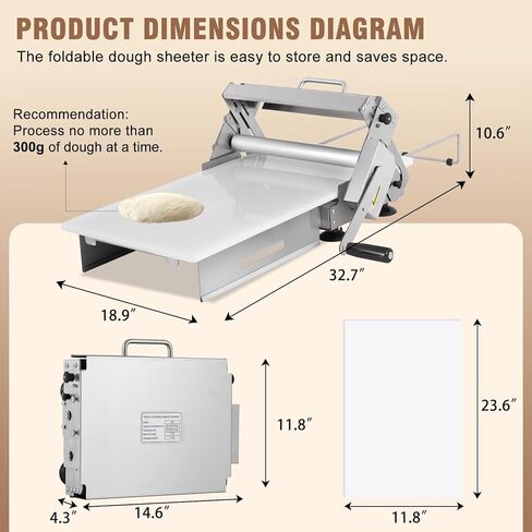 Folding Dough Sheeter 12in Stainless Steel Manual Dough Sheeter for Homemade Fudge Crust Pizza Dough with 2 Sheeter Board & Thickness Adjustable 2.5-25MM (12in) in Saudi Arabia