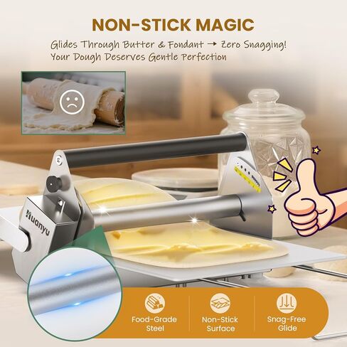 Huanyu Folding Dough Sheeter 12" Compact with 10 Adjustable Thickness Settings for Home and Commercial Bakeries, Stainless Steel in Saudi Arabia