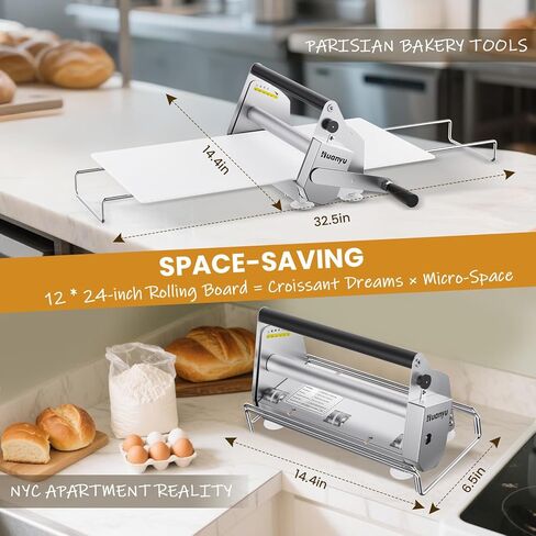 Huanyu Folding Dough Sheeter 12" Compact with 10 Adjustable Thickness Settings for Home and Commercial Bakeries, Stainless Steel in Saudi Arabia