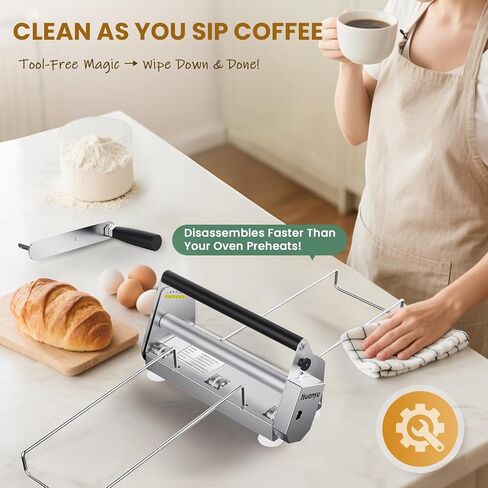 Huanyu Folding Dough Sheeter 12" Compact with 10 Adjustable Thickness Settings for Home and Commercial Bakeries, Stainless Steel in Saudi Arabia