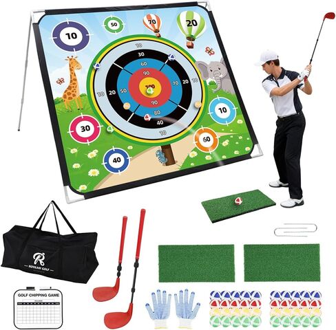 Roykaw Golf Chipping Game with Turf Mat Golf Clubs Sticky Balls, Golf Course Game Set for Fun Chipping Practice, 70.8 x 70.8 Inches,Reinforced Adjustable Stand, Easy to Carry & Storage in Saudi Arabia