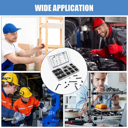 طقم براغي M3 840 قطعة، براغي رأس سداسية M3، مجموعة براغي آلة مترية 8 مقاسات من 6 مم إلى 30 مم، سبائك فولاذية بدرجة 10.9، مطلية بالزنك الأسود، مع مفتاح ربط سداسي in Kuwait