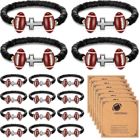 Ecation 24 Set Bracelets Bulk with Basketball Soccer Football Sport Team Gifts Adjustable Bead Bracelets with Blessing Card Sport Party Favors for Players Team Lovers Fan in Saudi Arabia