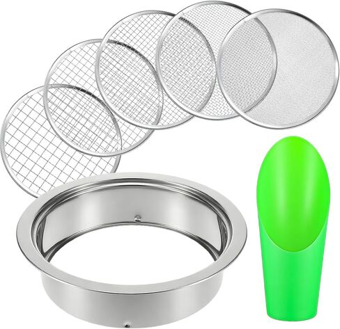 IANFAN Soil Sieve Set Stainless Steel Garden Soil Sifter, Compost Mesh Sifter with 5 Interchangeable Mesh 1/3/6/9/12mm and Soils Scoops for Sand, Bonsai Soils, Rock, Filtration in Saudi Arabia