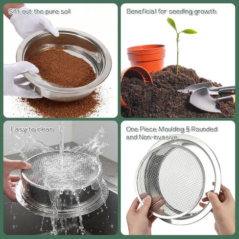 IANFAN Soil Sieve Set Stainless Steel Garden Soil Sifter, Compost Mesh Sifter with 5 Interchangeable Mesh 1/3/6/9/12mm and Soils Scoops for Sand, Bonsai Soils, Rock, Filtration in Saudi Arabia