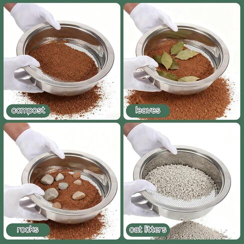 IANFAN Soil Sieve Set Stainless Steel Garden Soil Sifter, Compost Mesh Sifter with 5 Interchangeable Mesh 1/3/6/9/12mm and Soils Scoops for Sand, Bonsai Soils, Rock, Filtration in Saudi Arabia