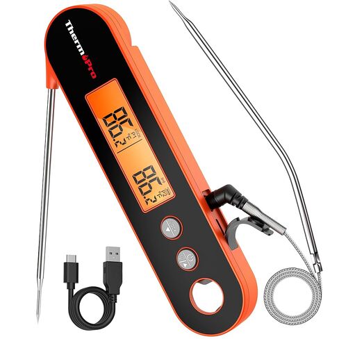 ThermoPro TP610 ميزان حرارة اللحوم الرقمي للطهي، مقياس حرارة الطعام القابل لإعادة الشحن للقراءة الفورية مع شاشة LCD دوارة، مقياس حرارة الطبخ مقاوم للماء مع منبه للشواء والمدخن والشواء والفرن in Kuwait