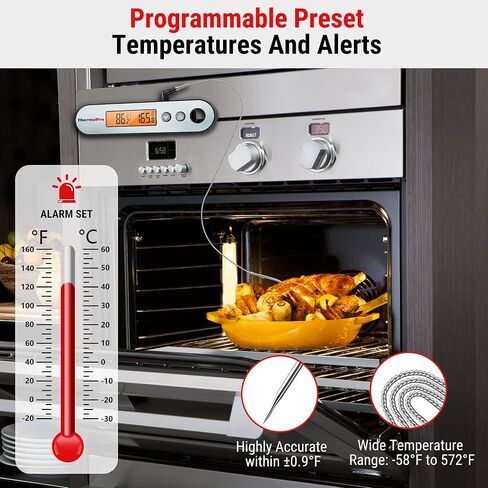 ThermoPro TP610 ميزان حرارة اللحوم الرقمي للطهي، مقياس حرارة الطعام القابل لإعادة الشحن للقراءة الفورية مع شاشة LCD دوارة، مقياس حرارة الطبخ مقاوم للماء مع منبه للشواء والمدخن والشواء والفرن in Kuwait