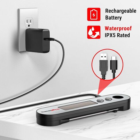 ThermoPro TP610 ميزان حرارة اللحوم الرقمي للطهي، مقياس حرارة الطعام القابل لإعادة الشحن للقراءة الفورية مع شاشة LCD دوارة، مقياس حرارة الطبخ مقاوم للماء مع منبه للشواء والمدخن والشواء والفرن in Kuwait
