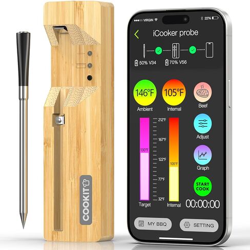 COOKIT 2 Probes Digital Bluetooth Thermometer, 700ft Meat Thermometer for Turkey Beef Rotisserie BBQ, Oven, Grill & Smoker-Effortless Steak Cooking in Saudi Arabia