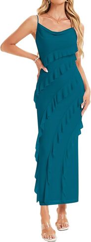 Formal Dresses for Women 2025 Summer Sleeveless Ruched Cowl Neckline Pullover Bodycon Long Wedding Guest Dresses in Kuwait