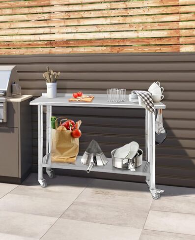 Garvee Stainless Steel Table for Prep & Work 24x36 Inches with 4 Wheels and Backsplash, NSF Commercial Metal Heavy Duty Table with Adjustable Undershelf for Kitchen Restaurant Home Hotel in Saudi Arabia
