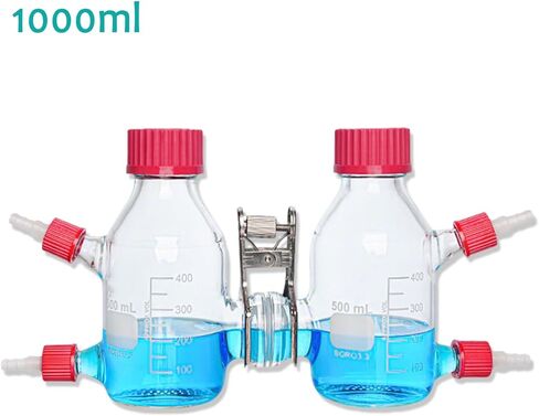 jcwwolk Microbial Electrochemical Reaction Chamber, Dual-Chamber Glass Reactor, 100-2000ml Capacity, with Proton Exchange Membrane & Tower Port, for Lab Fluid Experimentsh in Saudi Arabia