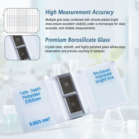 Gdncbm Improved Neubauer Hemocytometer with Bright Lines, Cell Counter Chamber with 2 Cover Glasses for Cell and Pollen Counting in Laboratory Use in Saudi Arabia