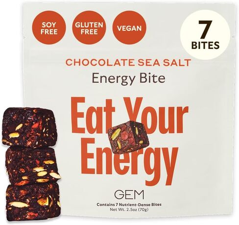 GEM Energy Aid لدغات الكافيين | شوكولاتة ملح البحر | 4 × 7 قطع | يدعم عملية التمثيل الغذائي والطاقة والقدرة على التحمل | جذر الجينسنغ، إل-ثيانين in Kuwait