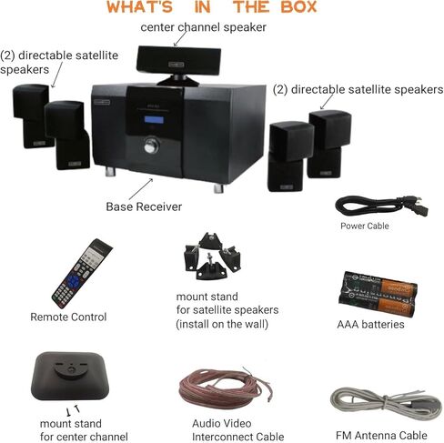 5.1 Channel Home Theater System with 10" Subwoofer, 500W Peak Power, Bluetooth 5.0, FM Radio, Remote Control - for Movies/Music/Karaoke (5 Speakers + RCA/USB) in Kuwait