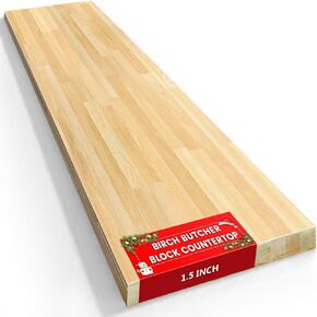 Butcher Block Countertop, Solid Wood Table Top - 6ft Unfinished Birch Work Bench Top Cut to Size for DIY Desktop/Washer Counter/Office Desk/Kitchen Island/Living and Dining Room Tables 72x25x1.5in in Saudi Arabia