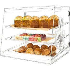 علبة عرض مخبوزات مكونة من 3 صواني بأبواب خلفية، مقاس 20.9 × 17.3 × 16.7 بوصة، وخزانة شفافة توضع على سطح الطاولة للمعجنات والحلويات in Kuwait