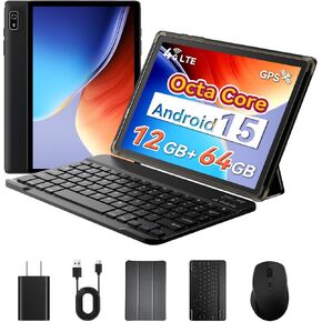 [2-in-1] Android Tablet 10 بوصة Android 15 Tablet مع لوحة المفاتيح ، و 4G LTE Cellular ، و IPS شاشة ، ومعالج Mediatek Octa Core ، 12 جيجابايت+64 جيجابايت ، 2 تيرابايت قابلة للتوسيع ، 5g Wi-Fi ، GPS ، 2 في 1 tableta مع العلبة ، الماوس ، الماوس in Kuwait