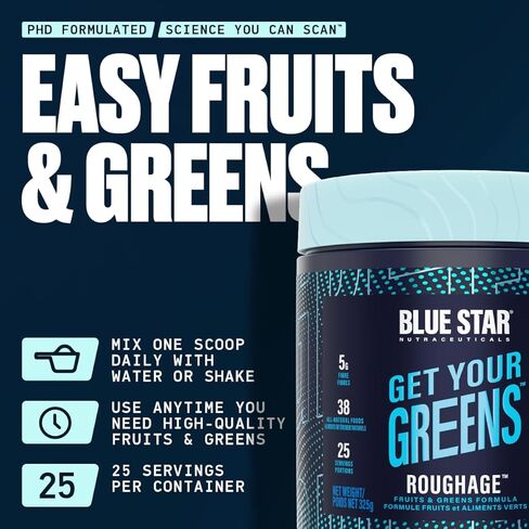 Blue Star Nutraceuticals ROUGHAGE - 38 Fruits & Greens Superfood powder | No artificial flavors or sweeteners | Amazing Taste (Pineapple Coconut) in Saudi Arabia