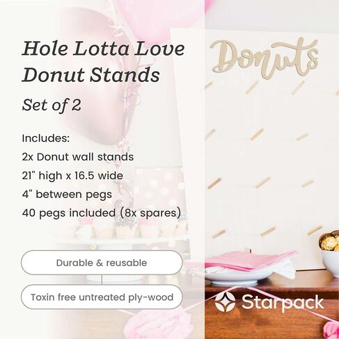 حامل حائط مميز على شكل كعكة من Starpack 'Hole Lotta Love' للحفلات (قطعتان) - حامل دونات خشبي لطاولة الحلوى - حامل حامل مكافآت للحفلات - حامل عرض حائط متين للزينة والاحتفالات in Saudi Arabia