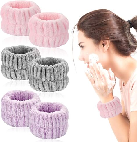 Wrist Towels 6PCS Face Washing Absorbent Wristbands Microfiber Spa Wristbands for Washing Face Arm Bands of Prevent Water from Spilling Down Your Arms Sweatband for Women Children in Saudi Arabia