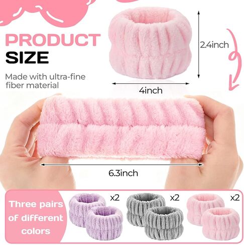 Wrist Towels 6PCS Face Washing Absorbent Wristbands Microfiber Spa Wristbands for Washing Face Arm Bands of Prevent Water from Spilling Down Your Arms Sweatband for Women Children in Saudi Arabia