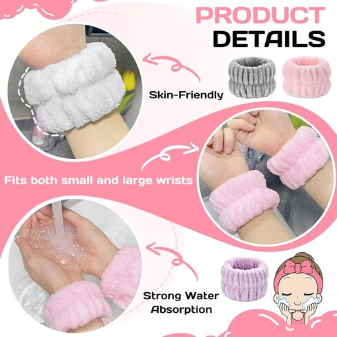 Wrist Towels 6PCS Face Washing Absorbent Wristbands Microfiber Spa Wristbands for Washing Face Arm Bands of Prevent Water from Spilling Down Your Arms Sweatband for Women Children in Saudi Arabia