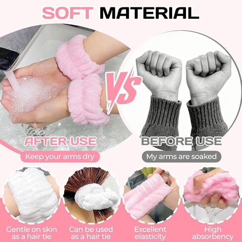 Wrist Towels 6PCS Face Washing Absorbent Wristbands Microfiber Spa Wristbands for Washing Face Arm Bands of Prevent Water from Spilling Down Your Arms Sweatband for Women Children in Saudi Arabia
