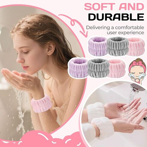 Wrist Towels 6PCS Face Washing Absorbent Wristbands Microfiber Spa Wristbands for Washing Face Arm Bands of Prevent Water from Spilling Down Your Arms Sweatband for Women Children in Saudi Arabia