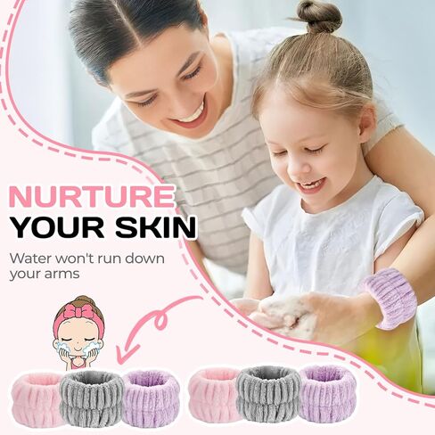 Wrist Towels 6PCS Face Washing Absorbent Wristbands Microfiber Spa Wristbands for Washing Face Arm Bands of Prevent Water from Spilling Down Your Arms Sweatband for Women Children in Saudi Arabia