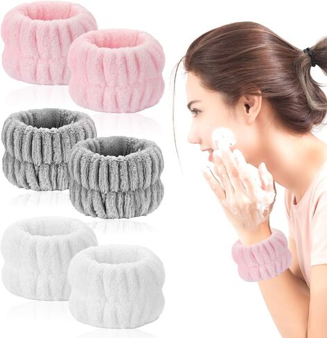 Wrist Towels 6PCS Face Washing Absorbent Wristbands Microfiber Spa Wristbands for Washing Face Arm Bands of Prevent Water from Spilling Down Your Arms Sweatband for Women Children in Saudi Arabia