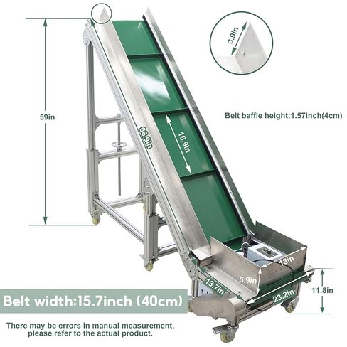TECHTONGDA Climbing Conveyor Electric PVC Belt Conveyor Adjustable Height Adjustable Speed Aluminum Alloy Frames with 1.5Inch Baffles Load 88LBS Green 15.7 inch Wide Belt in Kuwait