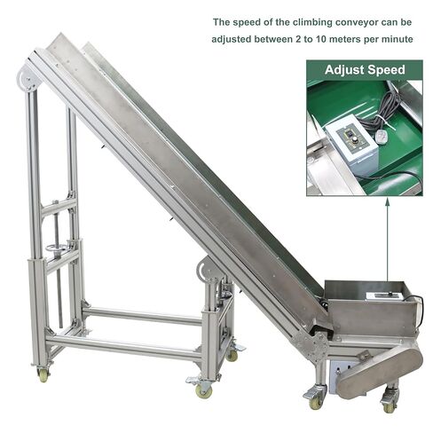 TECHTONGDA Climbing Conveyor Electric PVC Belt Conveyor Adjustable Height Adjustable Speed Aluminum Alloy Frames with 1.5Inch Baffles Load 88LBS Green 15.7 inch Wide Belt in Kuwait